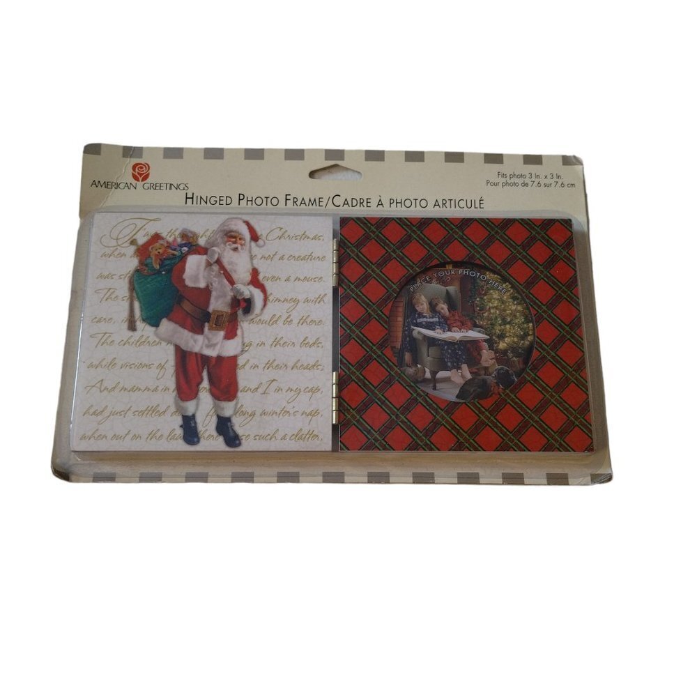 American Greetings Christmas Santa Hinged Wood Photo Frame With Santa New CB1